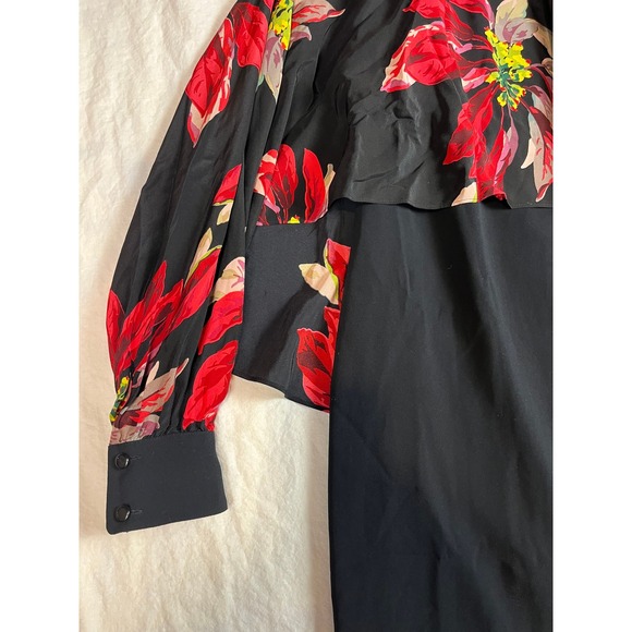 Trina Turk Preston Floral Print Cape Overlay Dress Black Red 190305 Size 2 NWT - Picture 4 of 8